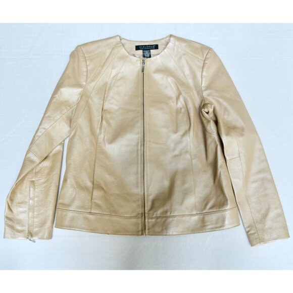 Dialogue Champagne Leather Metallic Women's Jacket Medium - Picture 1 of 12